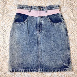 Vintage 1990s Taboo Juniors 7 Rad Acid Wash Pink Contrast Denim Pencil Skirt
